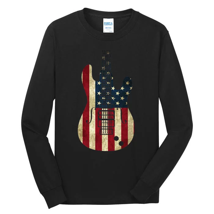 American Flag Guitar 4th of July Patriotic Tee Great Gift Tall Long Sleeve T-Shirt