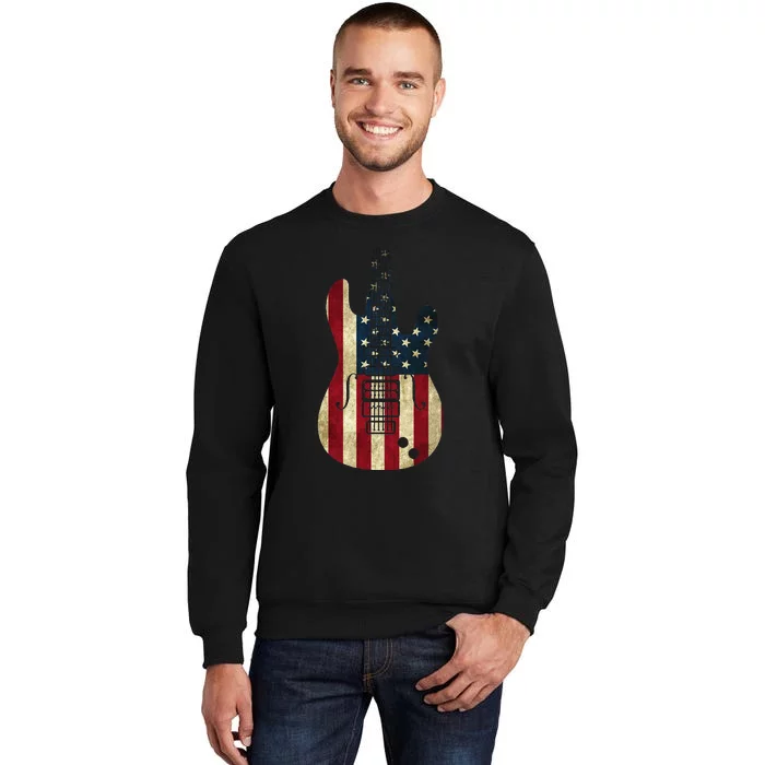 American Flag Guitar 4th of July Patriotic Tee Great Gift Tall Sweatshirt