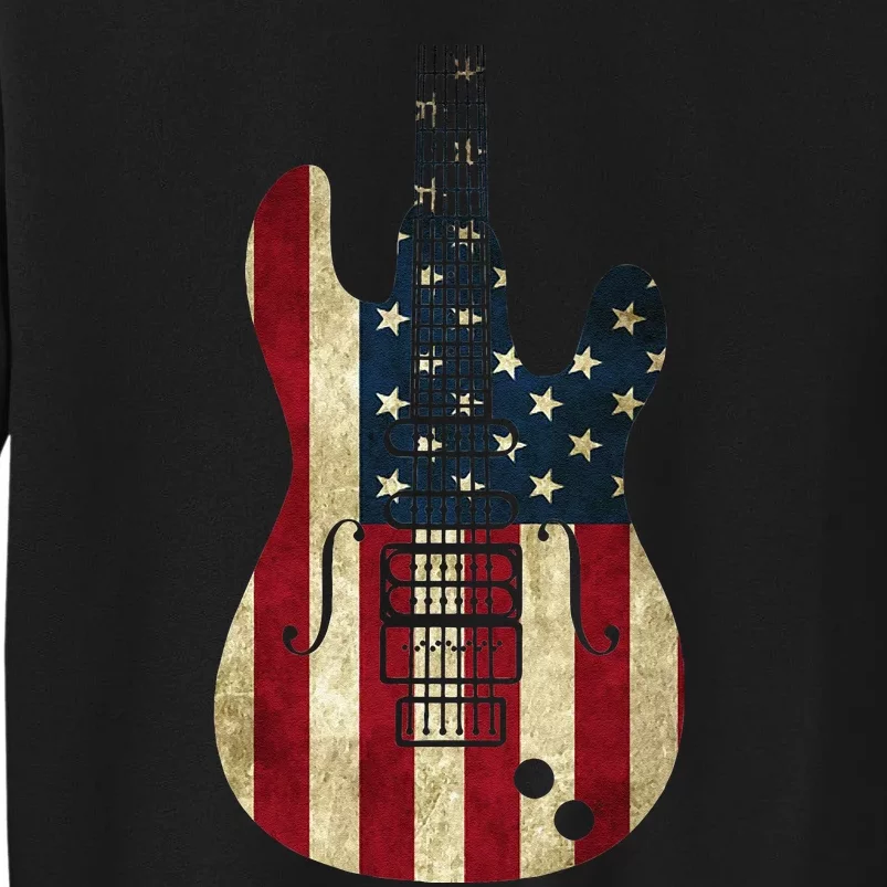 American Flag Guitar 4th of July Patriotic Tee Great Gift Tall Sweatshirt