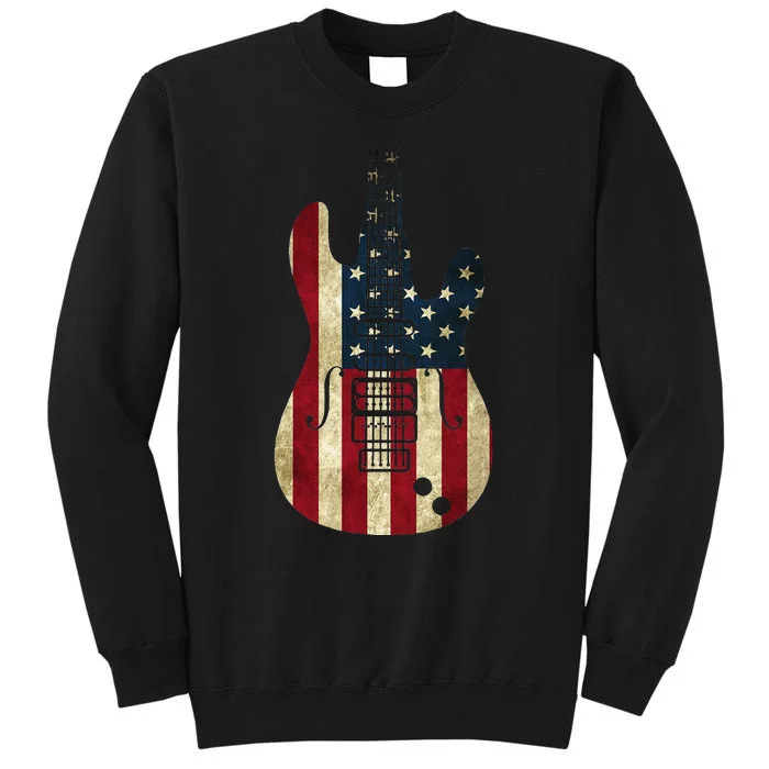 American Flag Guitar 4th of July Patriotic Tee Great Gift Tall Sweatshirt