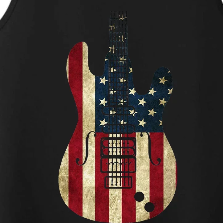 American Flag Guitar 4th of July Patriotic Tee Great Gift Performance Tank