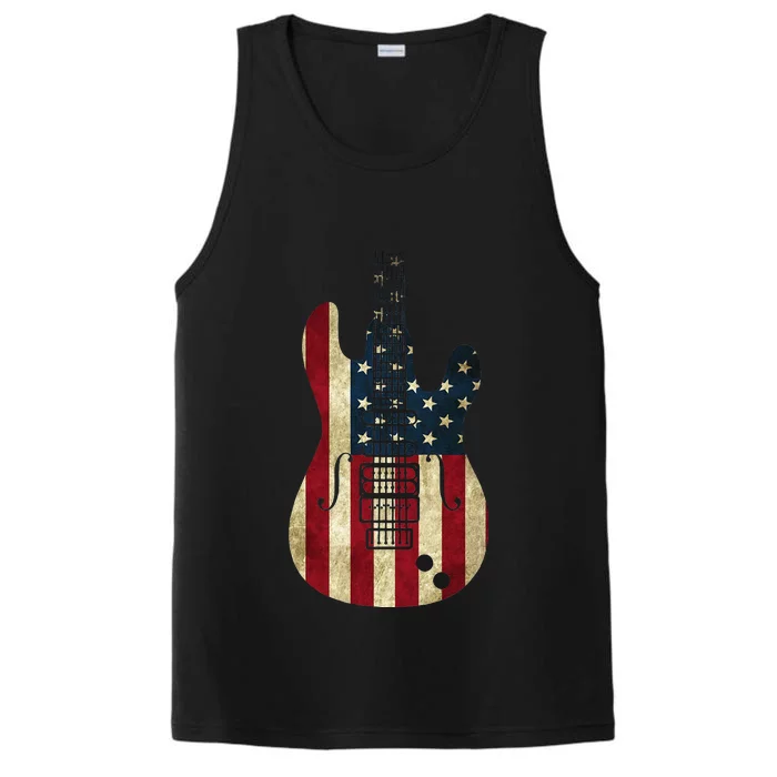 American Flag Guitar 4th of July Patriotic Tee Great Gift Performance Tank