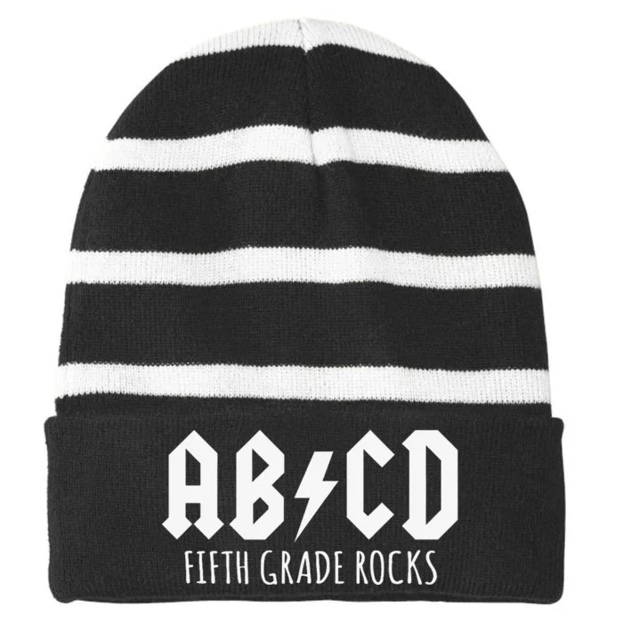 ABCD Fifth Grade Rocks Teacher Back to School Striped Beanie with Solid Band