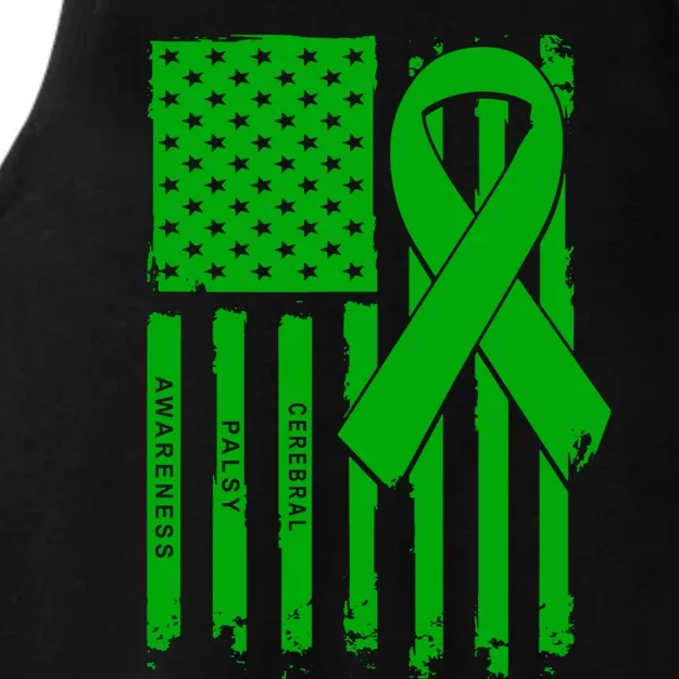 American Flag Green Ribbon Cerebral Palsy Awareness Meaningful Gift Ladies Tri-Blend Wicking Tank