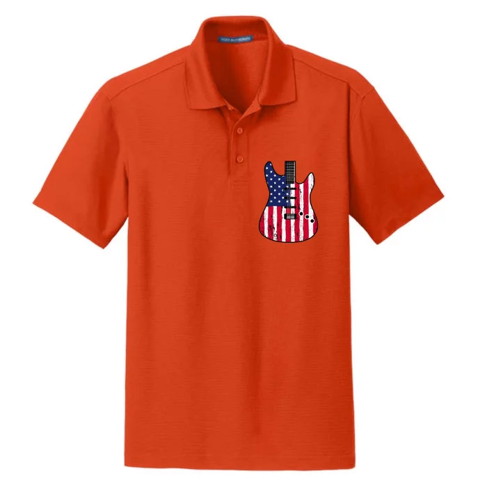 American Flag Guitar Funny Usa Guitarist Outfit Dry Zone Grid Performance Polo