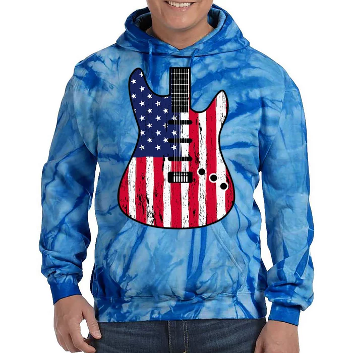 American Flag Guitar Funny Usa Guitarist Outfit Tie Dye Hoodie