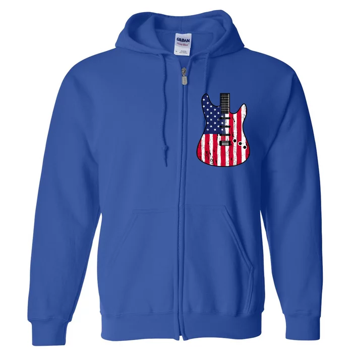 American Flag Guitar Funny Usa Guitarist Outfit Full Zip Hoodie