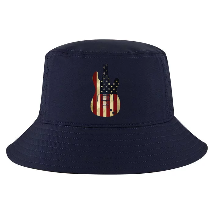 American Flag Guitar 4th Of July Patriotic Tee Great Gift Cool Comfort Performance Bucket Hat