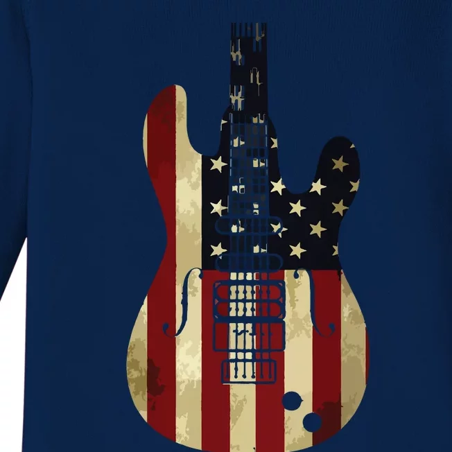 American Flag Guitar 4th Of July Patriotic Tee Great Gift Baby Long Sleeve Bodysuit