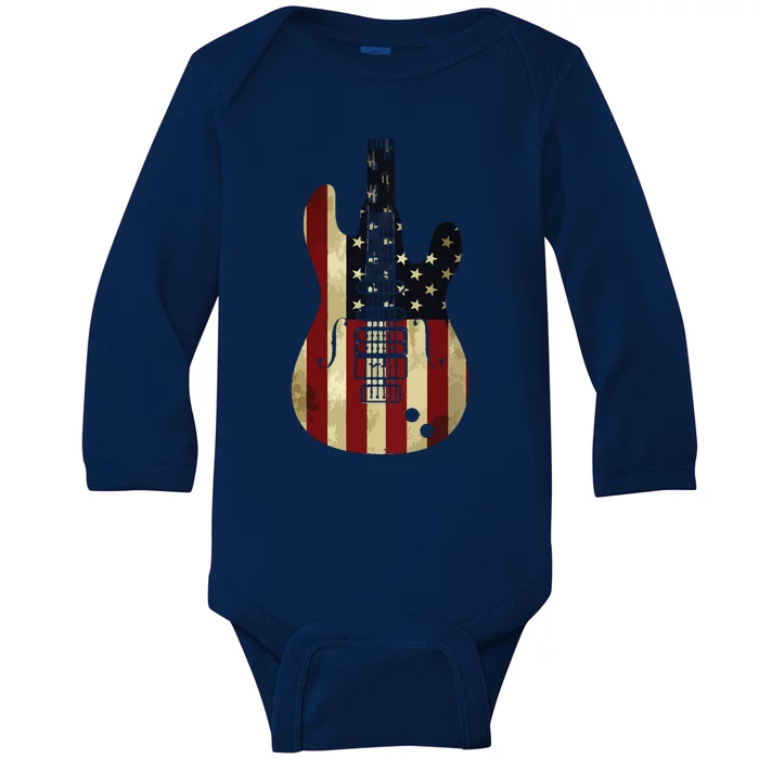 American Flag Guitar 4th Of July Patriotic Tee Great Gift Baby Long Sleeve Bodysuit