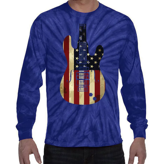 American Flag Guitar 4th Of July Patriotic Tee Great Gift Tie-Dye Long Sleeve Shirt