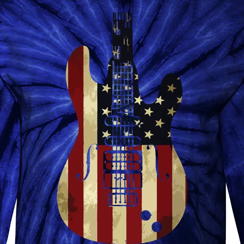 American Flag Guitar 4th Of July Patriotic Tee Great Gift Tie-Dye Long Sleeve Shirt