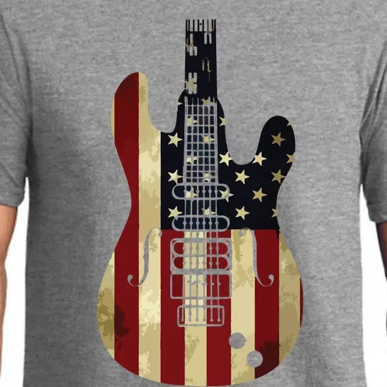 American Flag Guitar 4th Of July Patriotic Tee Great Gift Pajama Set