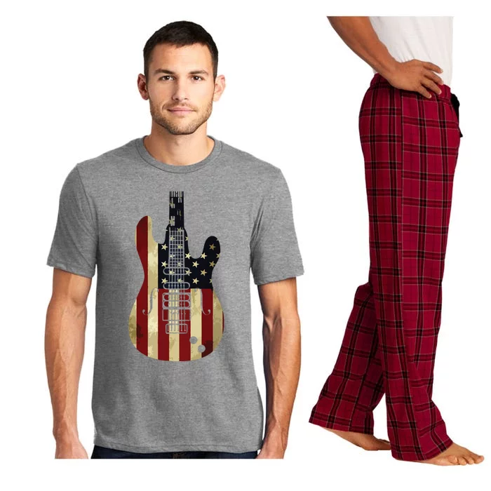 American Flag Guitar 4th Of July Patriotic Tee Great Gift Pajama Set