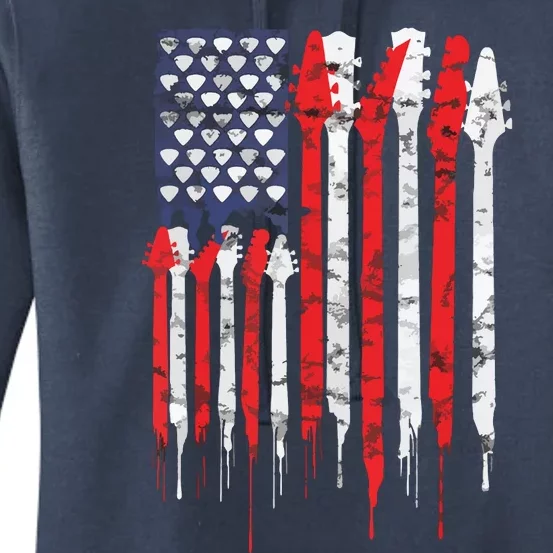 American Flag Guitar Red White Patriotic Music Lover Women's Pullover Hoodie