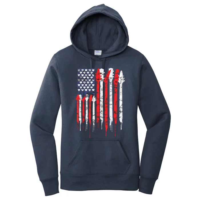 American Flag Guitar Red White Patriotic Music Lover Women's Pullover Hoodie