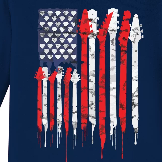 American Flag Guitar Red White Patriotic Music Lover Baby Long Sleeve Bodysuit