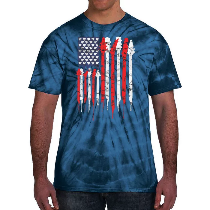 American Flag Guitar Red White Patriotic Music Lover Tie-Dye T-Shirt