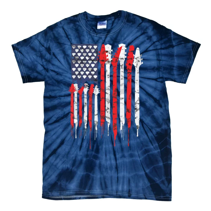 American Flag Guitar Red White Patriotic Music Lover Tie-Dye T-Shirt