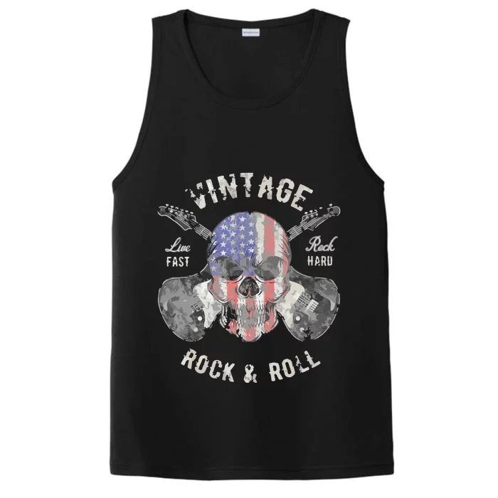 American Flag Guitar Vintage Rock And Roll Skull Guitarist Performance Tank