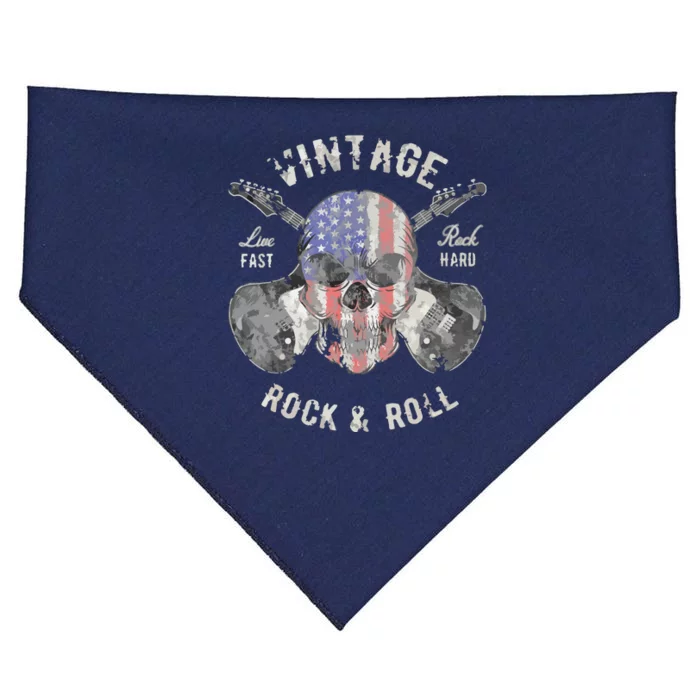 American Flag Guitar Vintage Rock And Roll Skull Guitarist USA-Made Doggie Bandana