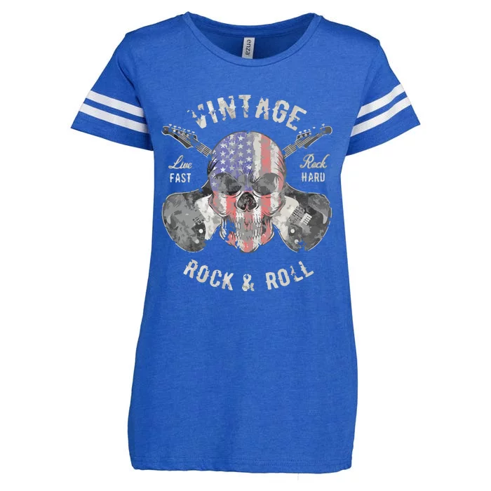 American Flag Guitar Vintage Rock And Roll Skull Guitarist Enza Ladies Jersey Football T-Shirt