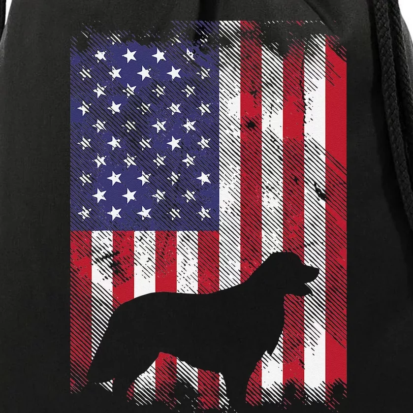 America Flag Golden Retriever 4th Of July US Patriotic Dog Drawstring Bag