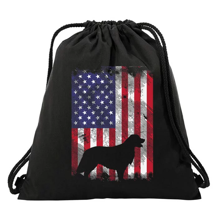 America Flag Golden Retriever 4th Of July US Patriotic Dog Drawstring Bag