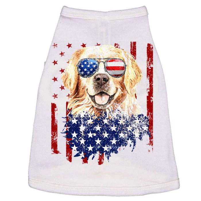 American Flag Golden Retriever USA Retro 4th Of July Doggie Tank