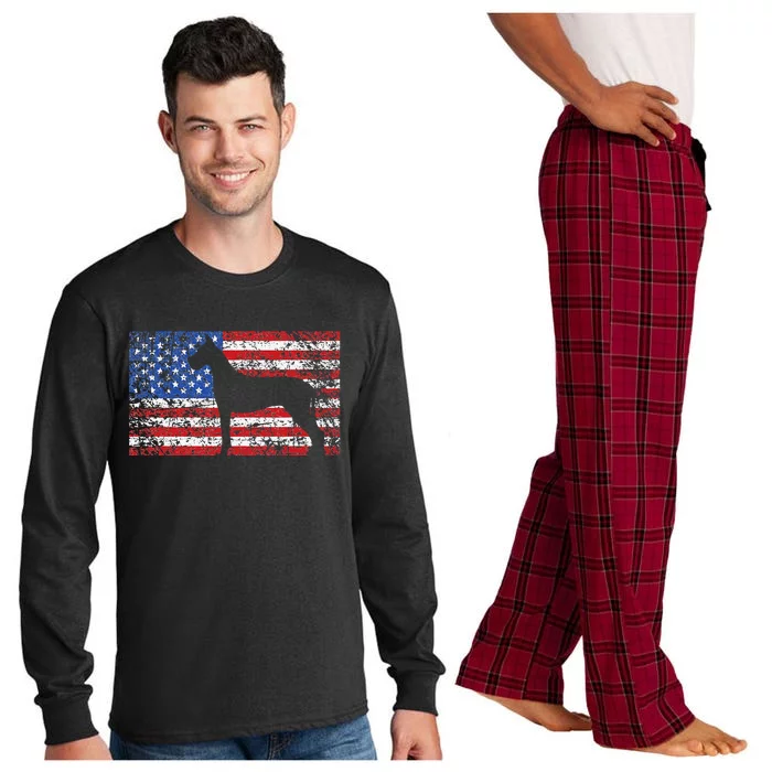 American Flag Great Dane Dog 4th of July USA Gift Long Sleeve Pajama Set