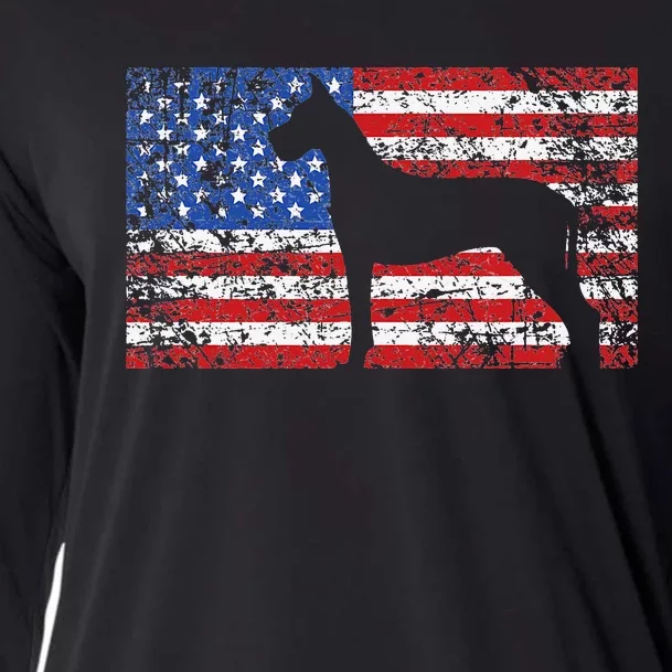 American Flag Great Dane Dog 4th of July USA Gift Cooling Performance Long Sleeve Crew