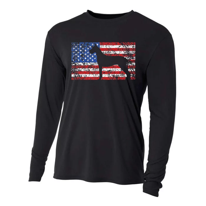 American Flag Great Dane Dog 4th of July USA Gift Cooling Performance Long Sleeve Crew