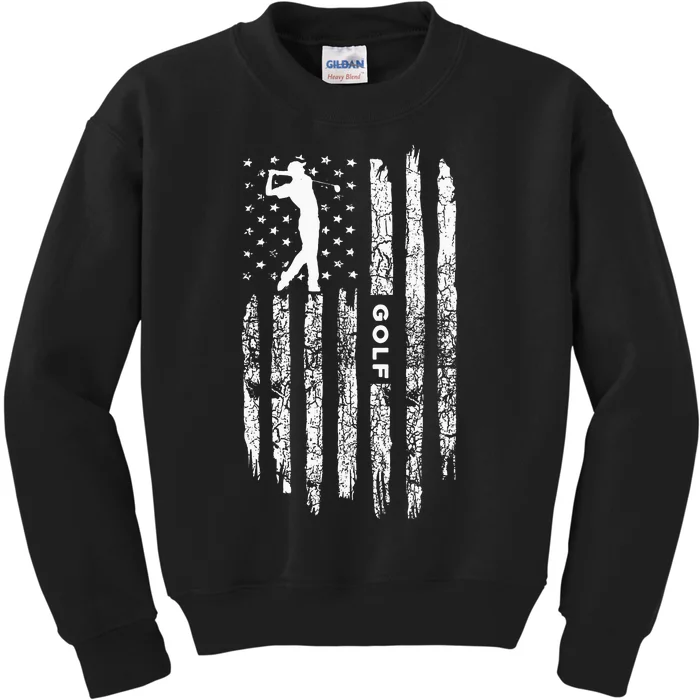 American Flag Golf Clothing Golfer Vintage Golf Kids Sweatshirt