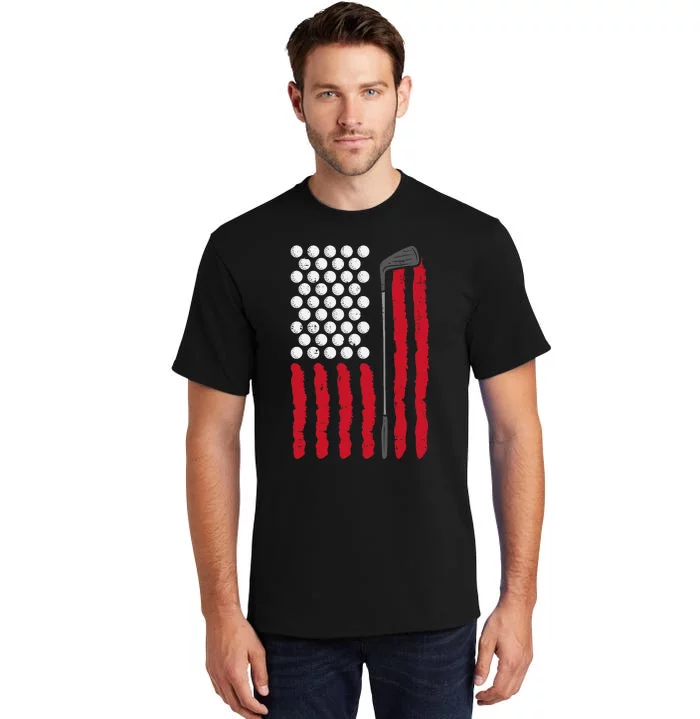 American Flag Golf Balls And Club Vintage Golfing Golfer Tall T-Shirt