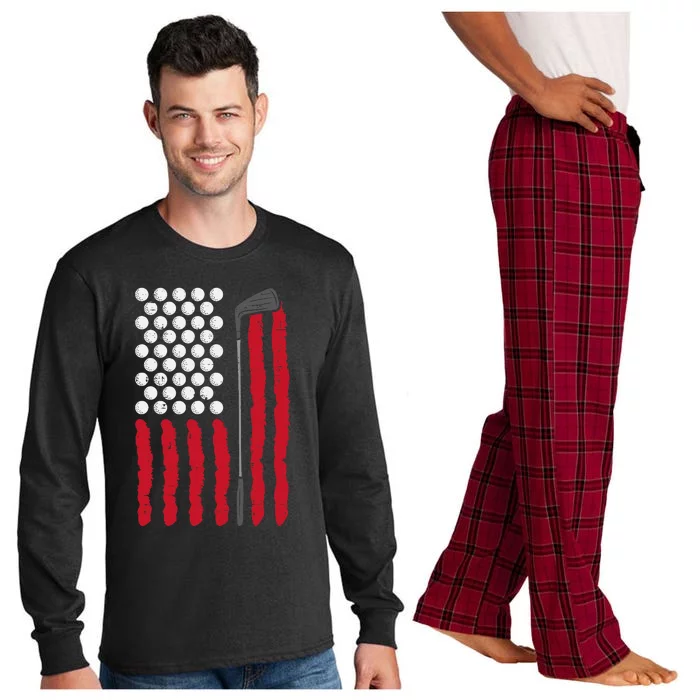 American Flag Golf Balls And Club Vintage Golfing Golfer Long Sleeve Pajama Set