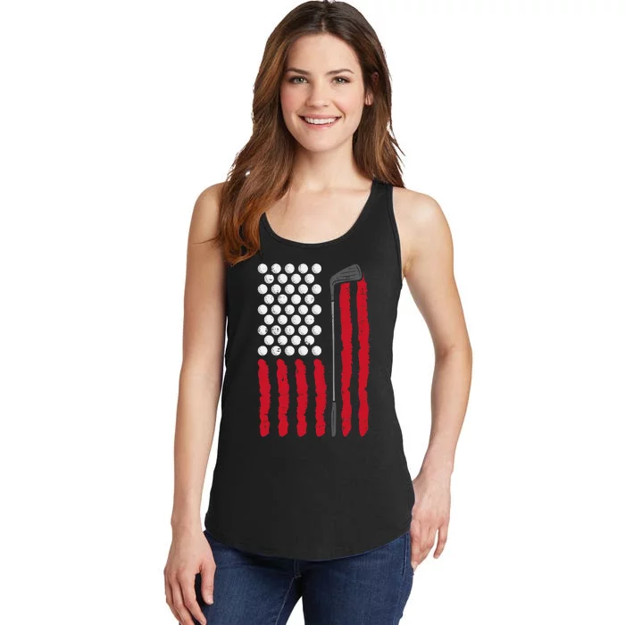 American Flag Golf Balls And Club Vintage Golfing Golfer Ladies Essential Tank