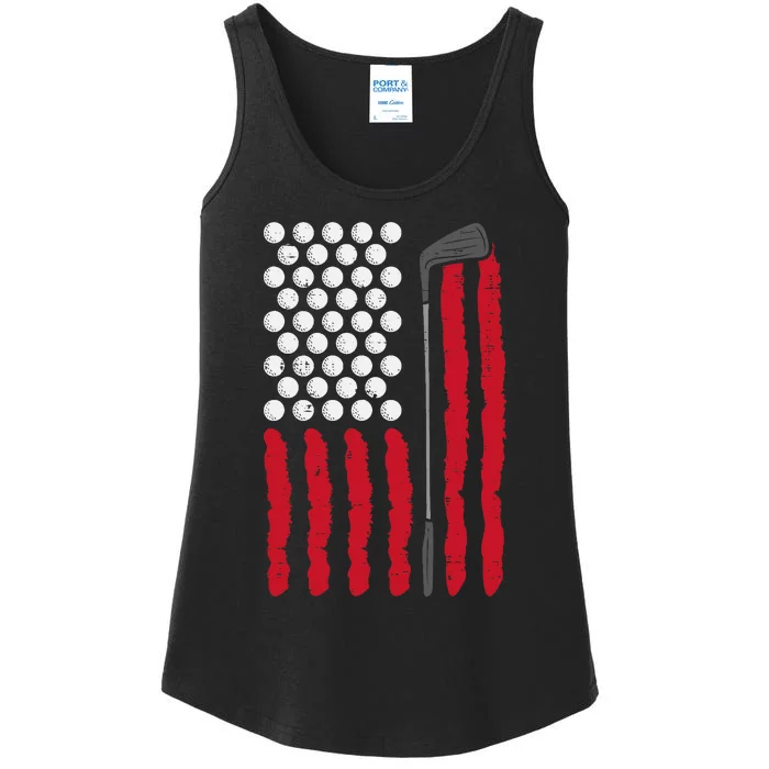 American Flag Golf Balls And Club Vintage Golfing Golfer Ladies Essential Tank