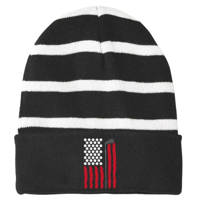 American Flag Golf Balls And Club Vintage Golfing Golfer Striped Beanie with Solid Band