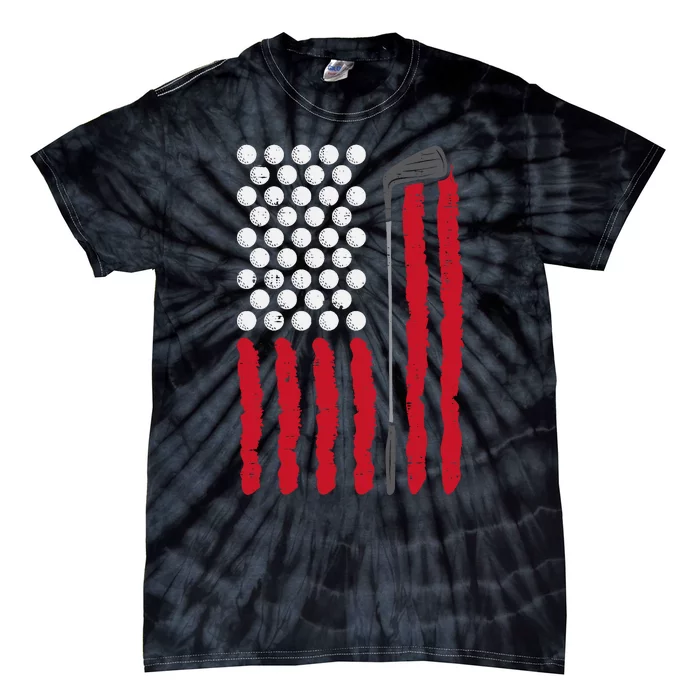 American Flag Golf Balls And Club Vintage Golfing Golfer Tie-Dye T-Shirt