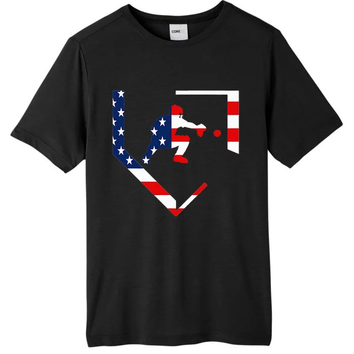 American Flag Graphic Baseball Catcher Gear Baseballin Gift ChromaSoft Performance T-Shirt