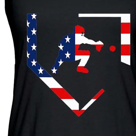 American Flag Graphic Baseball Catcher Gear Baseballin Gift Ladies Essential Flowy Tank