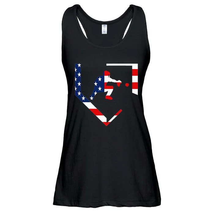 American Flag Graphic Baseball Catcher Gear Baseballin Gift Ladies Essential Flowy Tank