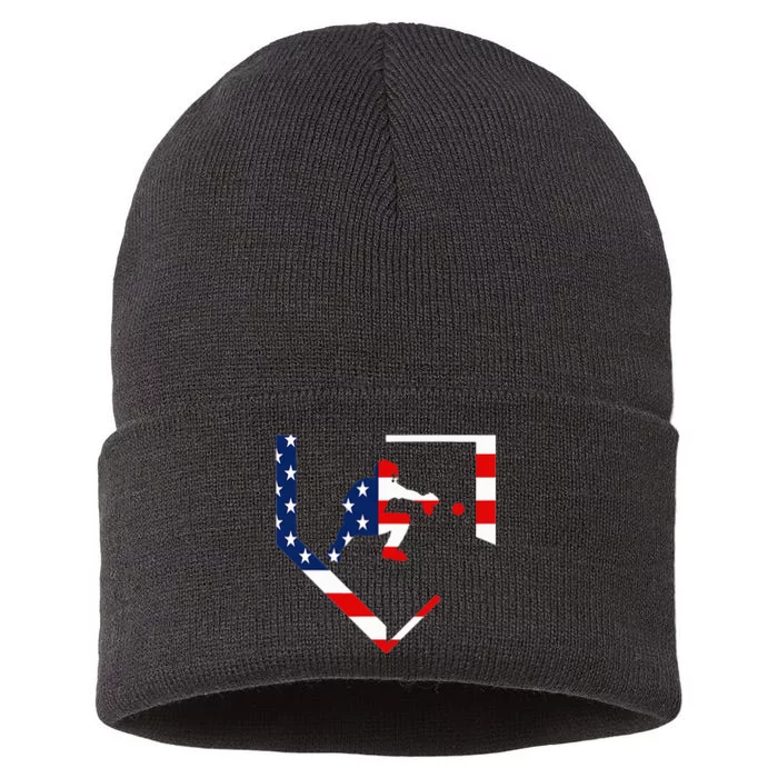 American Flag Graphic Baseball Catcher Gear Baseballin Gift Sustainable Knit Beanie