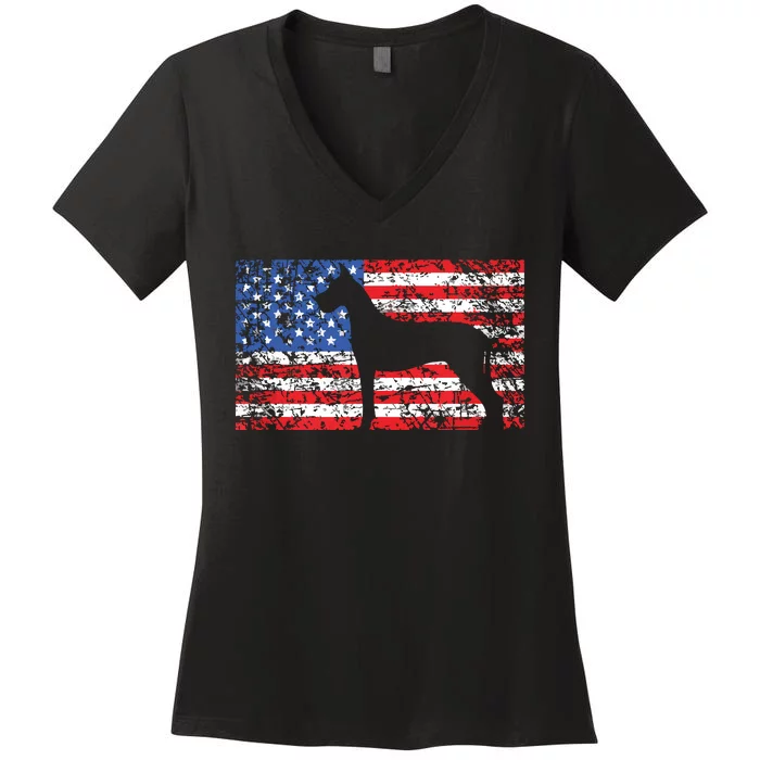 American Flag Great Dane Dog 4th Of July USA Gift Women's V-Neck T-Shirt