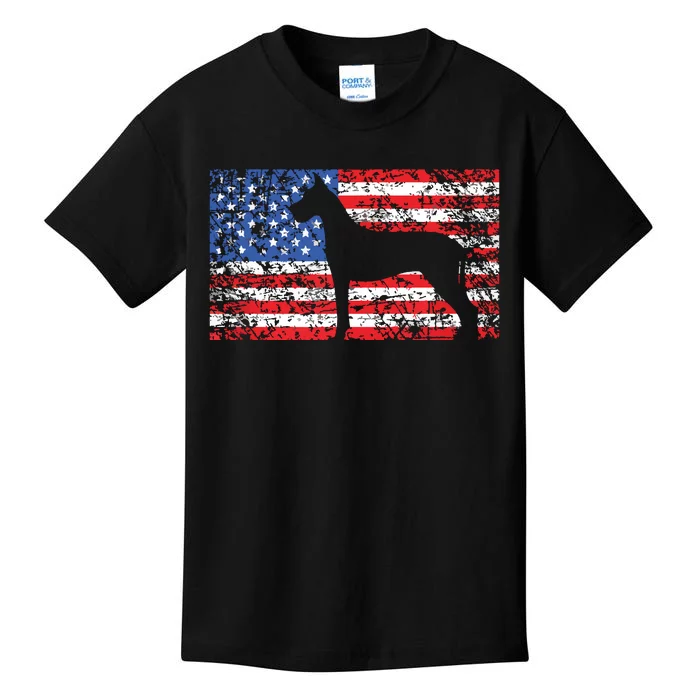 American Flag Great Dane Dog 4th Of July USA Gift Kids T-Shirt