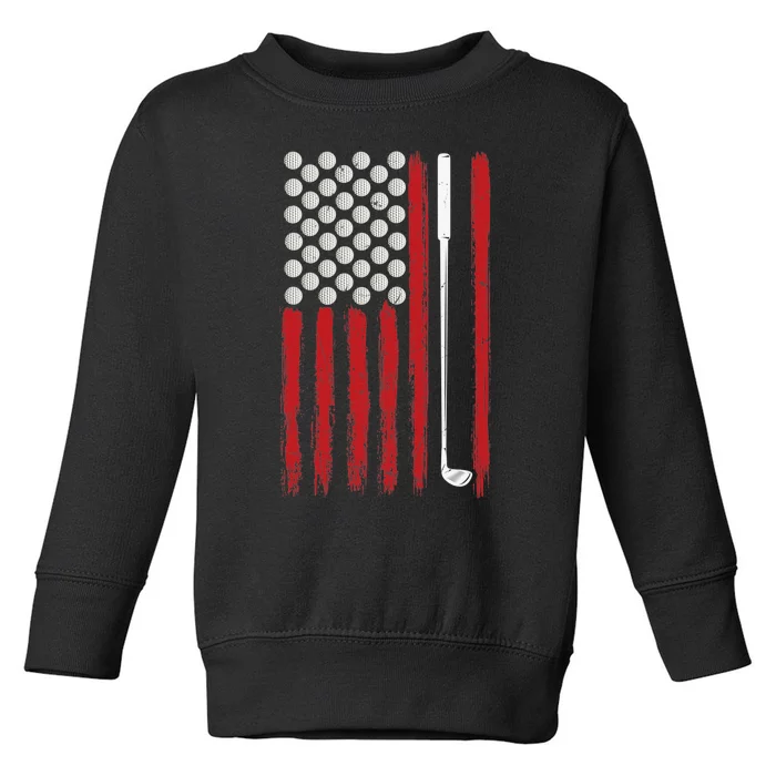 American Flag Golf Balls And Club Vintage Golfing Toddler Sweatshirt