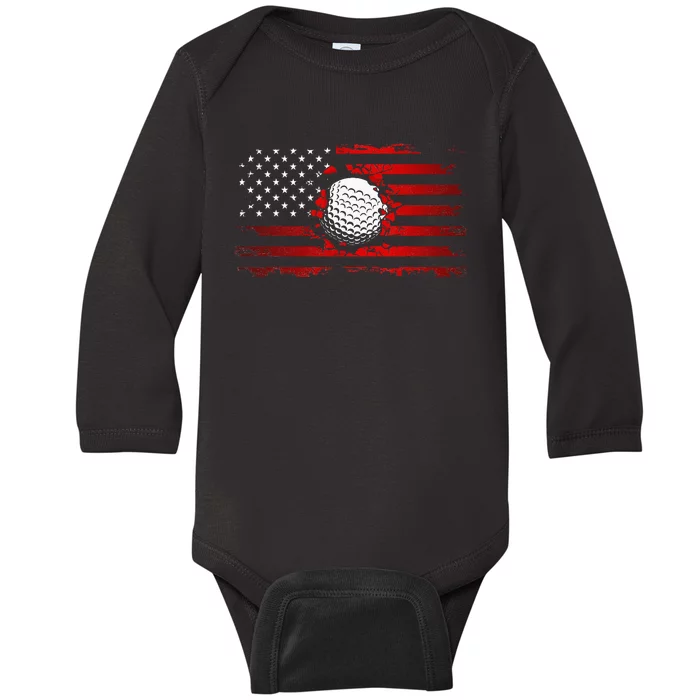 American Flag Golf Baby Long Sleeve Bodysuit