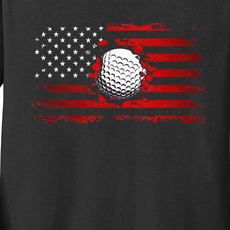 American Flag Golf Kids Long Sleeve Shirt