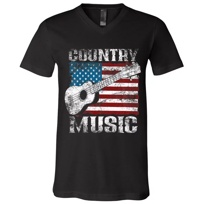 American Flag Guitar Player Funny Country Music Lover V-Neck T-Shirt