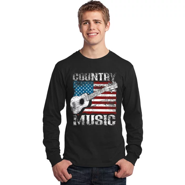 American Flag Guitar Player Funny Country Music Lover Tall Long Sleeve T-Shirt